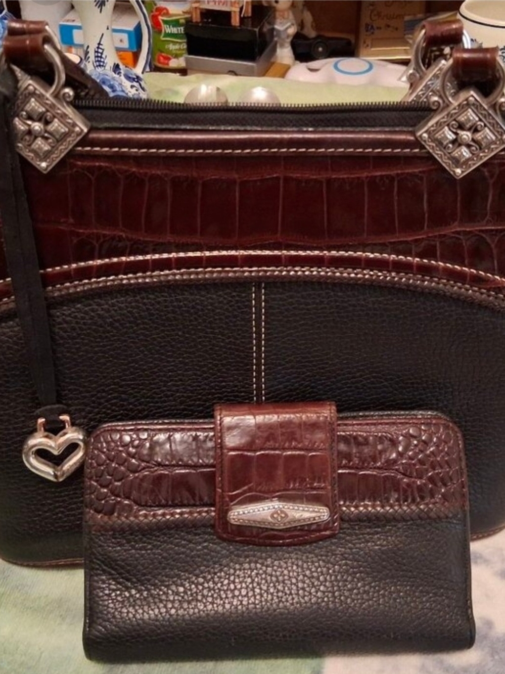 Vintage Brighron Two-Tone Brown Croc-Accent Women's Handbag